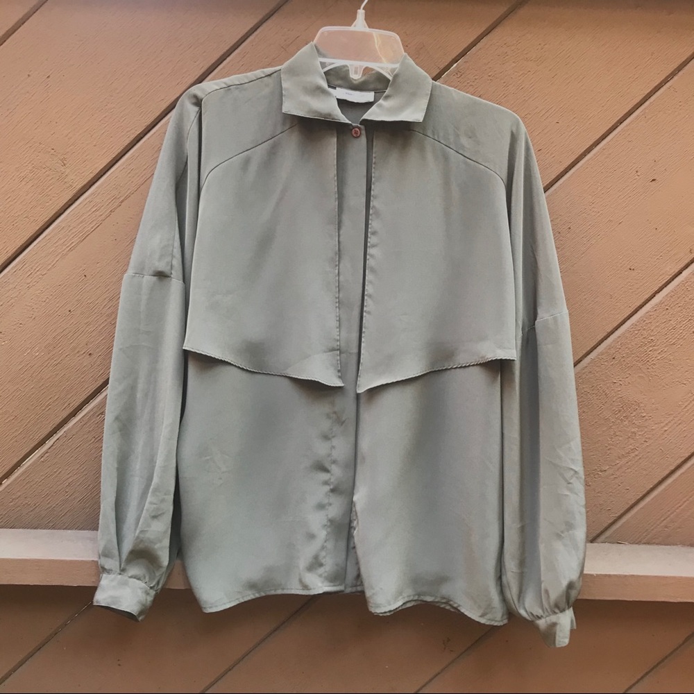 Vintage 80s Silk Olive Green Blouse by Saint Clair